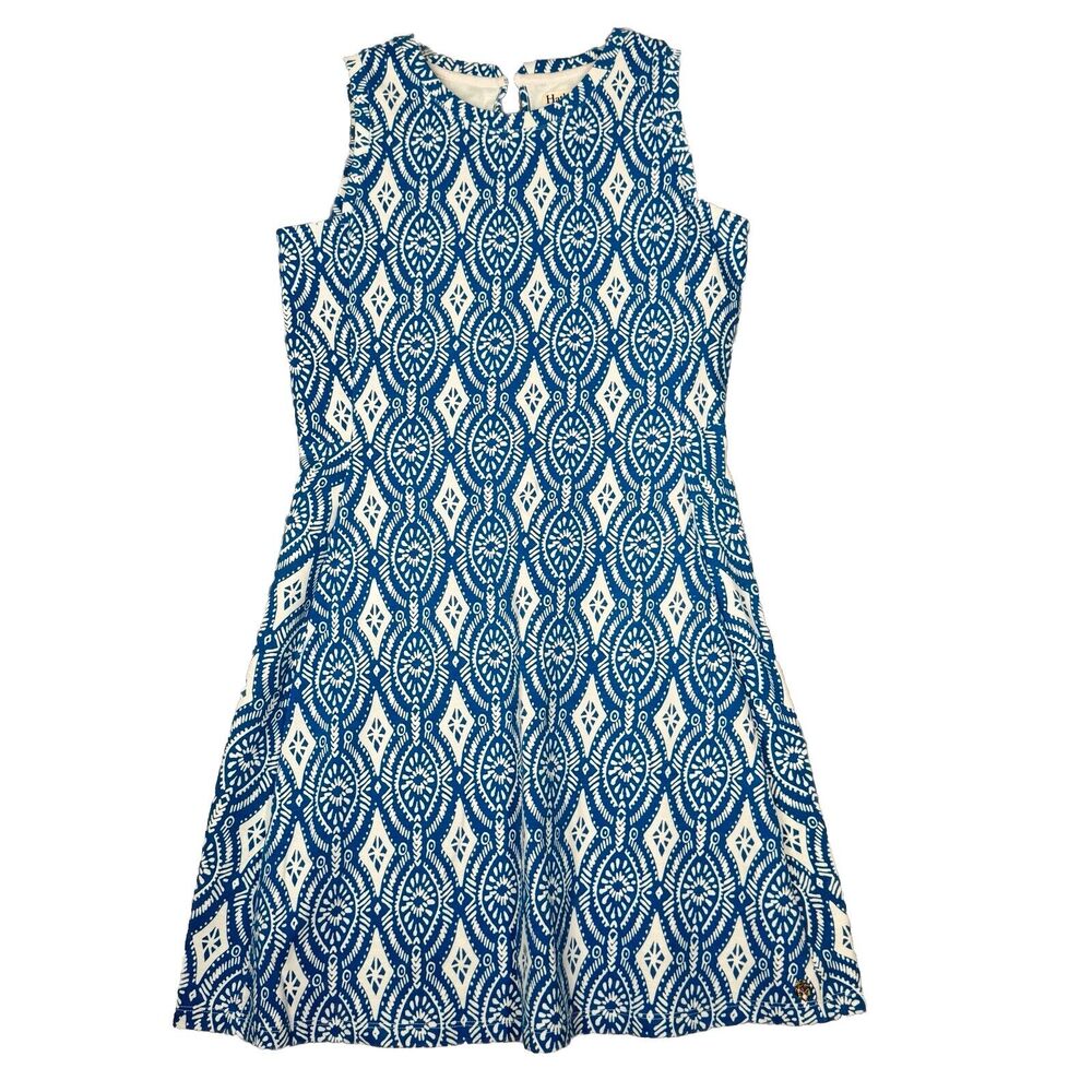 Hatley Dress Womens Medium Blue White Geometric Jersey Knit Office Business